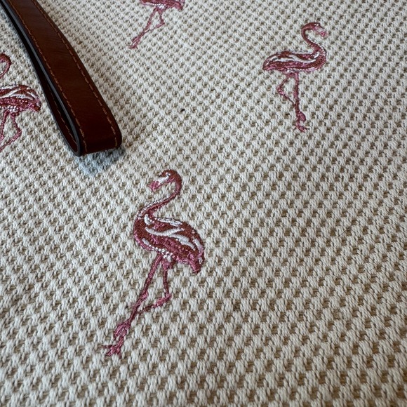 Tommy Bahama Wristlet Clutch Womens Beige Flamingo Embroidered Linen Zip Top - Picture 5 of 10